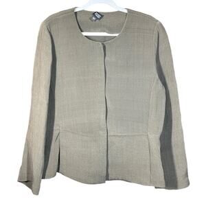 EILEEN FISHER‎ Jacket Large Collarless Rayon Silk Blend Textured Brown Hook Eye
